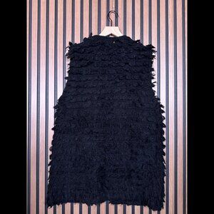 Harlyn Vest Small Womens Black Anthropologie Wool Blend Faux Fur Frayed